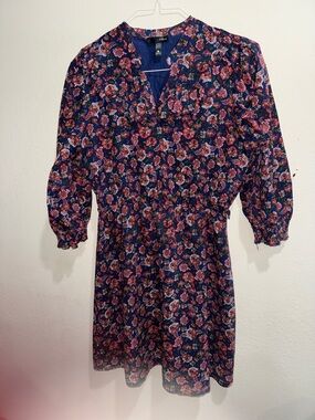 Aqua Navy Dress with Pink Floral Print